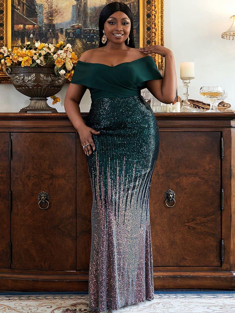 Plus Size Gradient Maxi Sequin Prom Dress