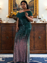 Plus Size Gradient Maxi Sequin Prom Dress
