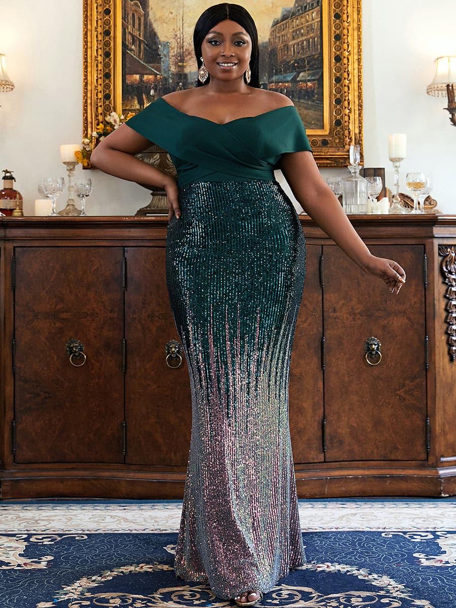 Plus Size Gradient Maxi Sequin Prom Dress
