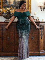 Plus Size Gradient Maxi Sequin Prom Dress