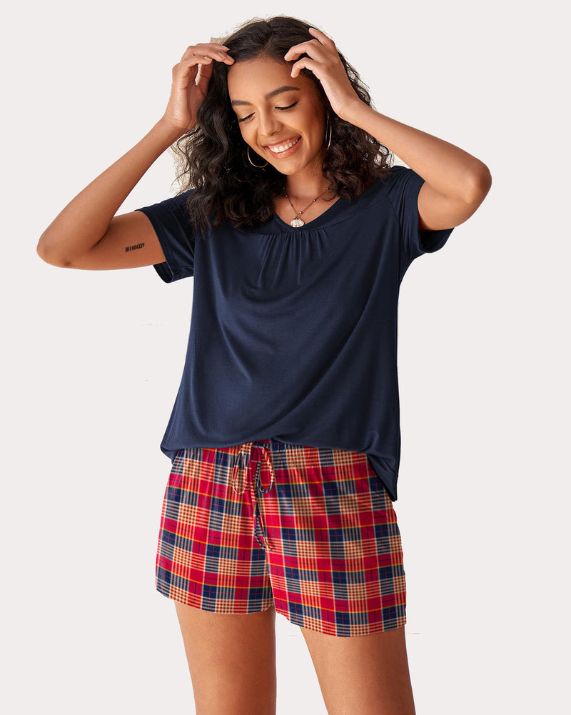 Plaid Shorts Pajama Set Nightwear Pjs