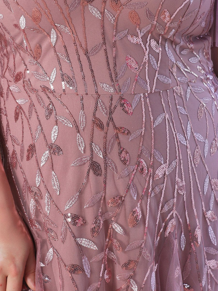 Leaf Sequin Ruffled Bridesmaid Dress