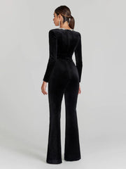 Rhinestone Square Neck Velvet Jumpsuits