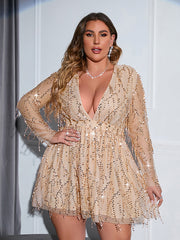 Plus Sequin Fringed A-line Party Dress