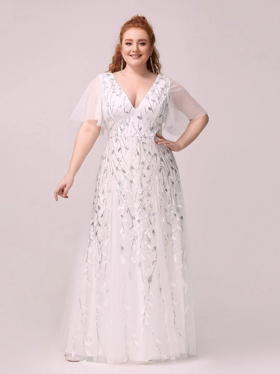 Leaf Sequin Ruffled Bridesmaid Dress