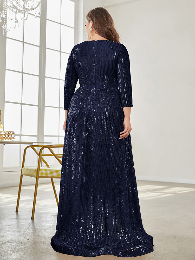 Long Sleeve V-neck Sequin Wedding Guest Dress