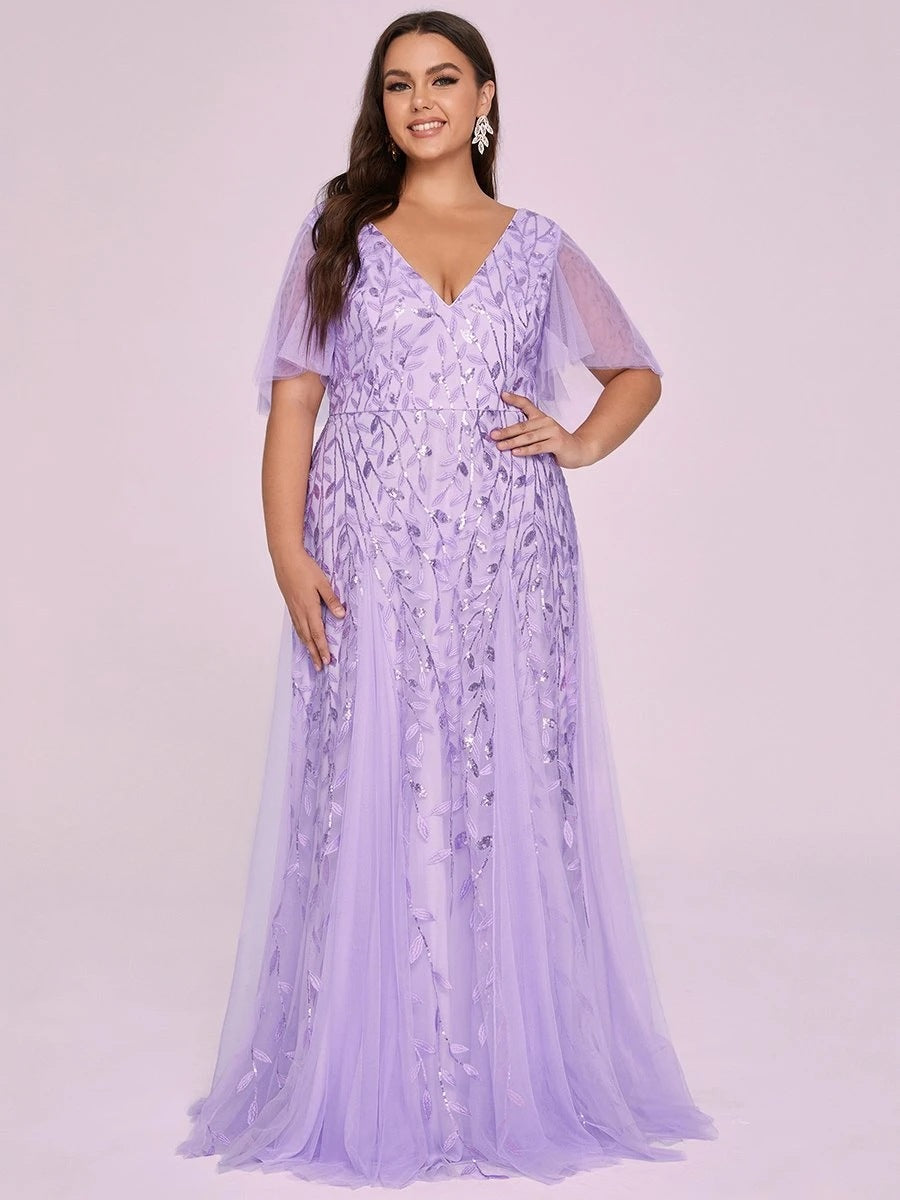 Leaf Sequin Ruffled Bridesmaid Dress