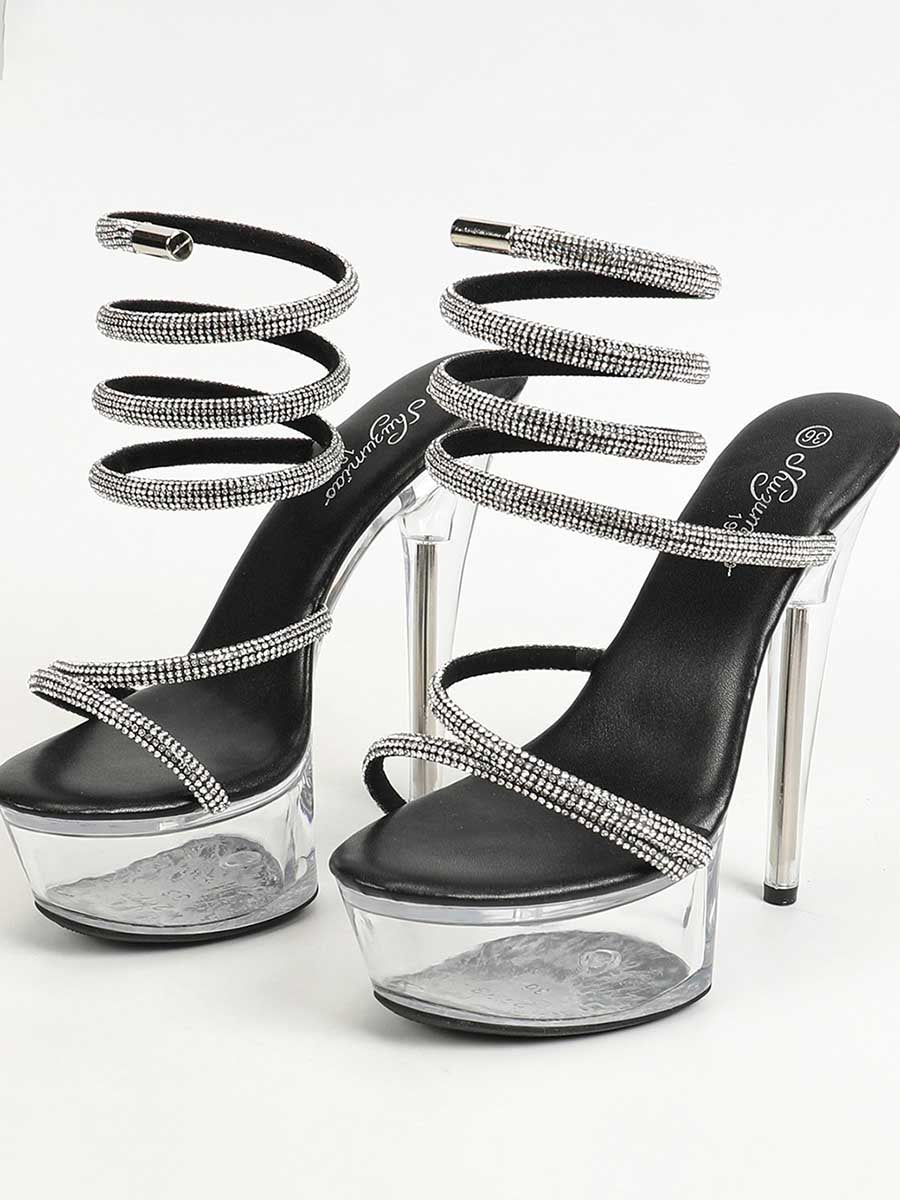 Rhinestone Cross Platform Transparent High Heels