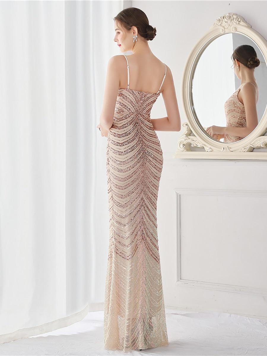 Sexy V-Neck Stripe Mermaid Prom Gown