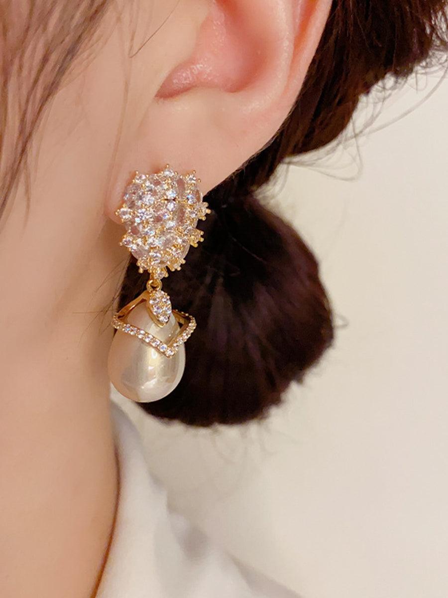 Champagne Pearl Zirconia Earrings