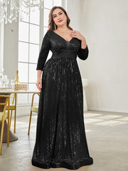 Long Sleeve V-neck Sequin Wedding Guest Dress