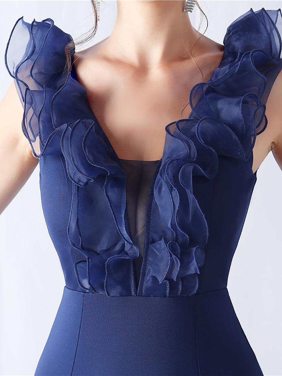 Ruffled Split V-neck Mermaid Prom Dress