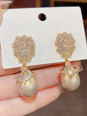 Champagne Pearl Zirconia Earrings
