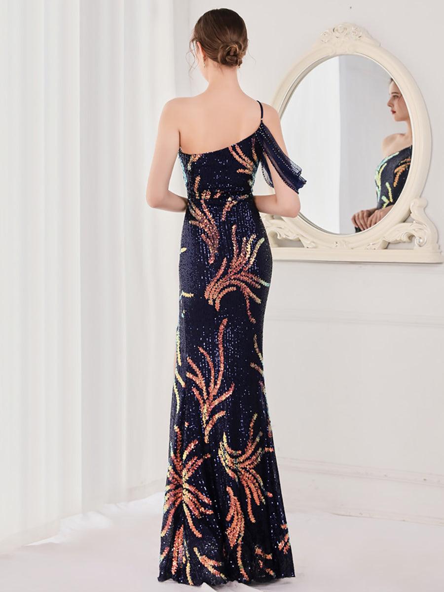 Slit Open Back Sequin Long White Prom Dress