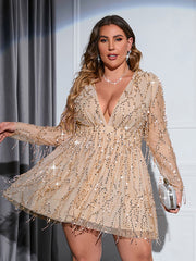 Plus Sequin Fringed A-line Party Dress