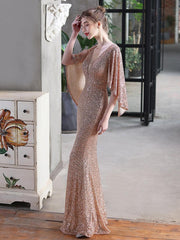 V-Neck Ruffled Sequin Mermaid Wedding Dress