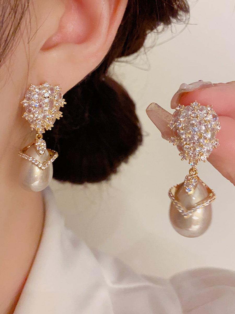 Champagne Pearl Zirconia Earrings