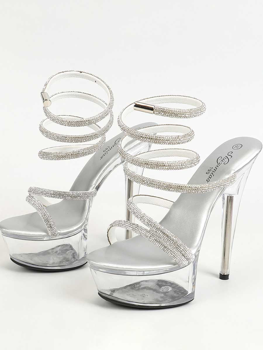 Rhinestone Cross Platform Transparent High Heels