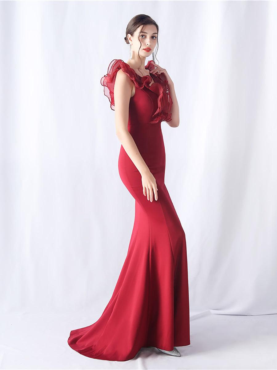 Ruffled Split V-neck Mermaid Prom Dress