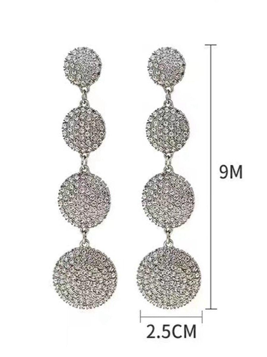 Needle Stone Geometric Circle S925 Silver Drop Earrings