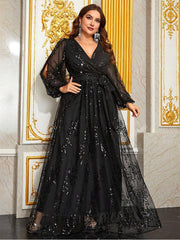 Plus Cutout Sequin A-line Prom Dress