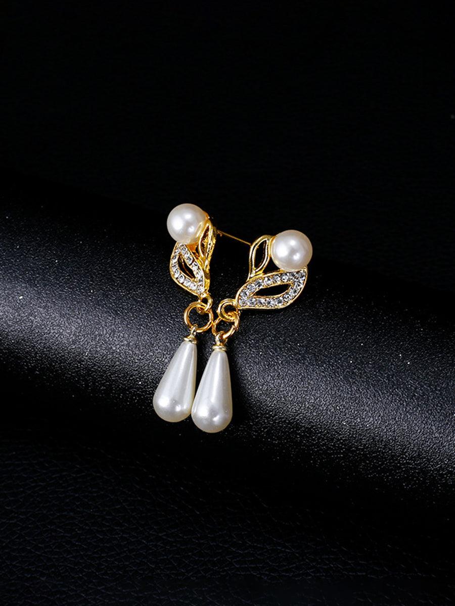 Teardrop Pearl Necklace Earrings Gold Set MRL20001