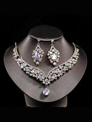 Inlay Pear Cut Stone Necklace Earring Set MRL1725