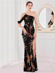 Slit Open Back Sequin Long White Prom Dress