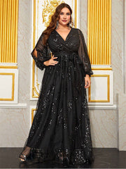 Plus Cutout Sequin A-line Prom Dress