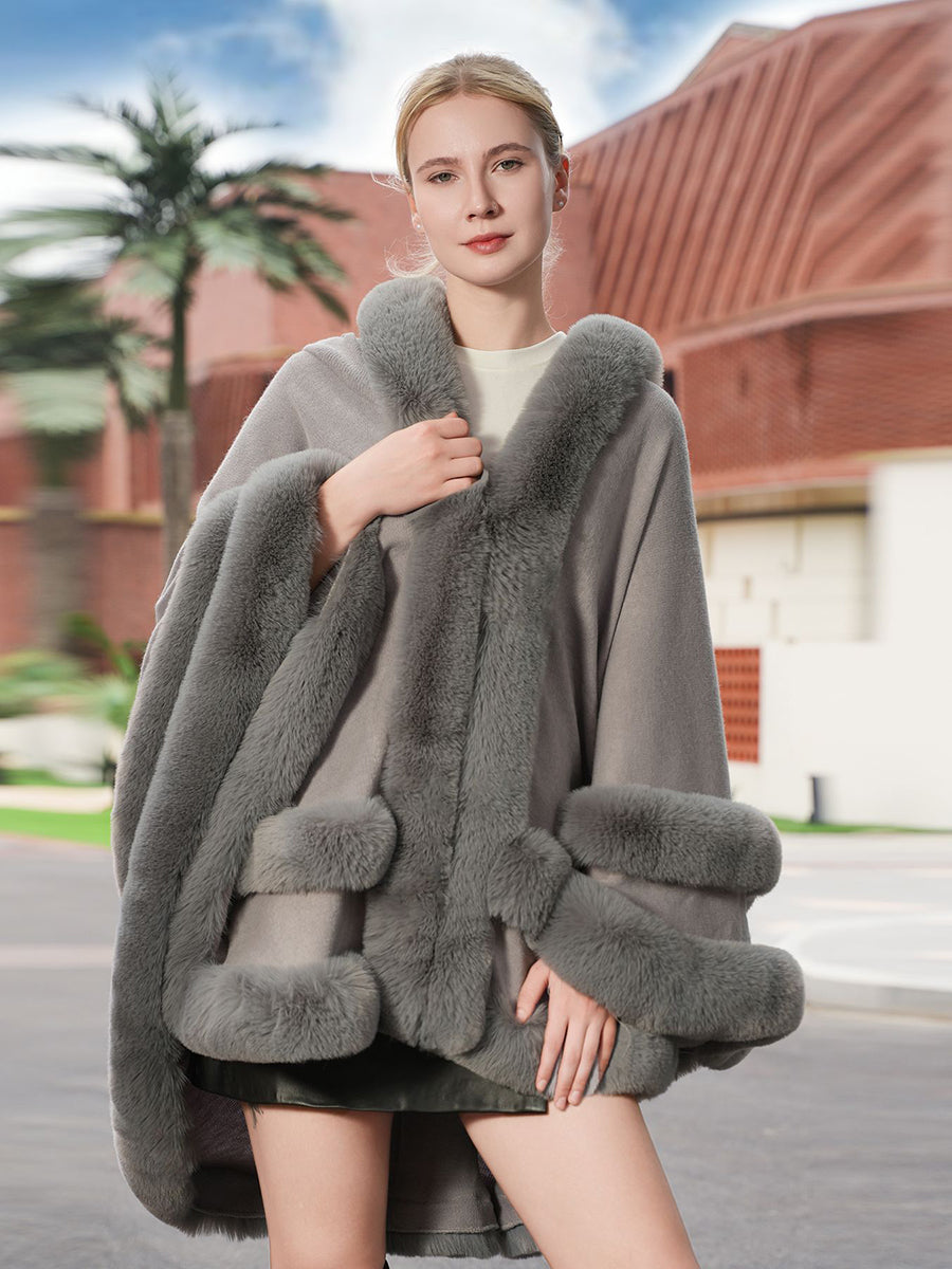 Elegant Winter Faux Fur Poncho Wrap