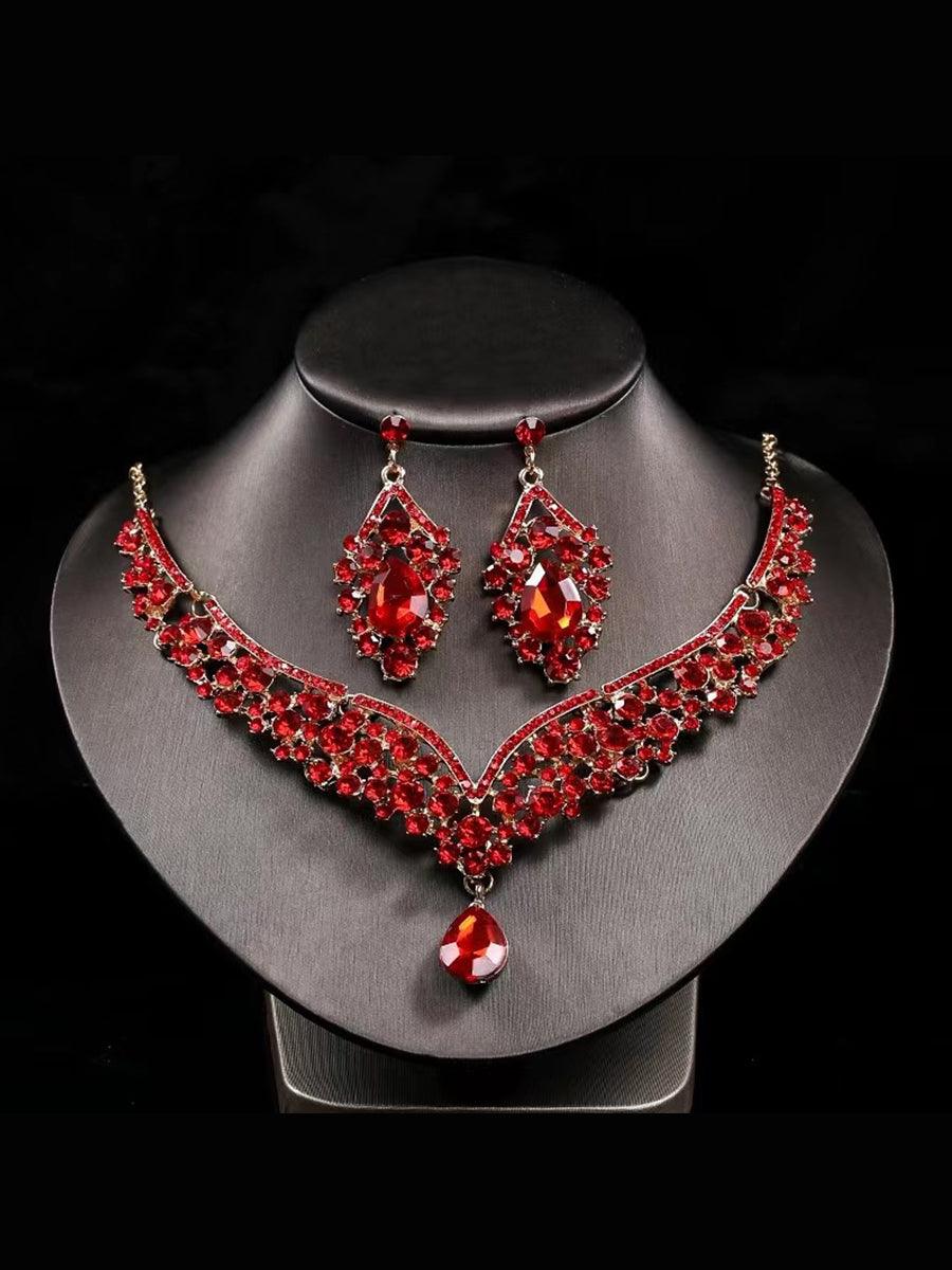 Inlay Pear Cut Stone Necklace Earring Set MRL1725