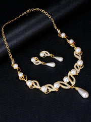 Teardrop Pearl Necklace Earrings Gold Set MRL20001