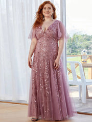 Leaf Sequin Ruffled Bridesmaid Dress