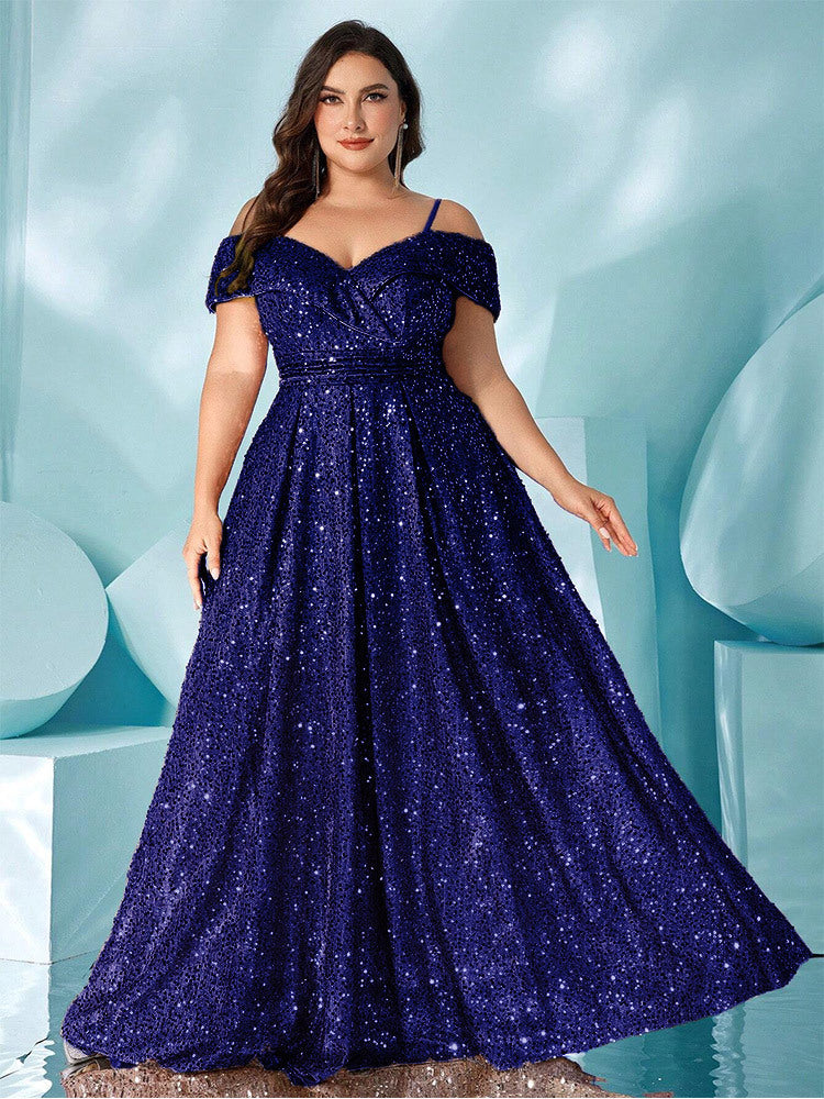 Plus Cold Shoulder Shimmer A-line Prom Dress