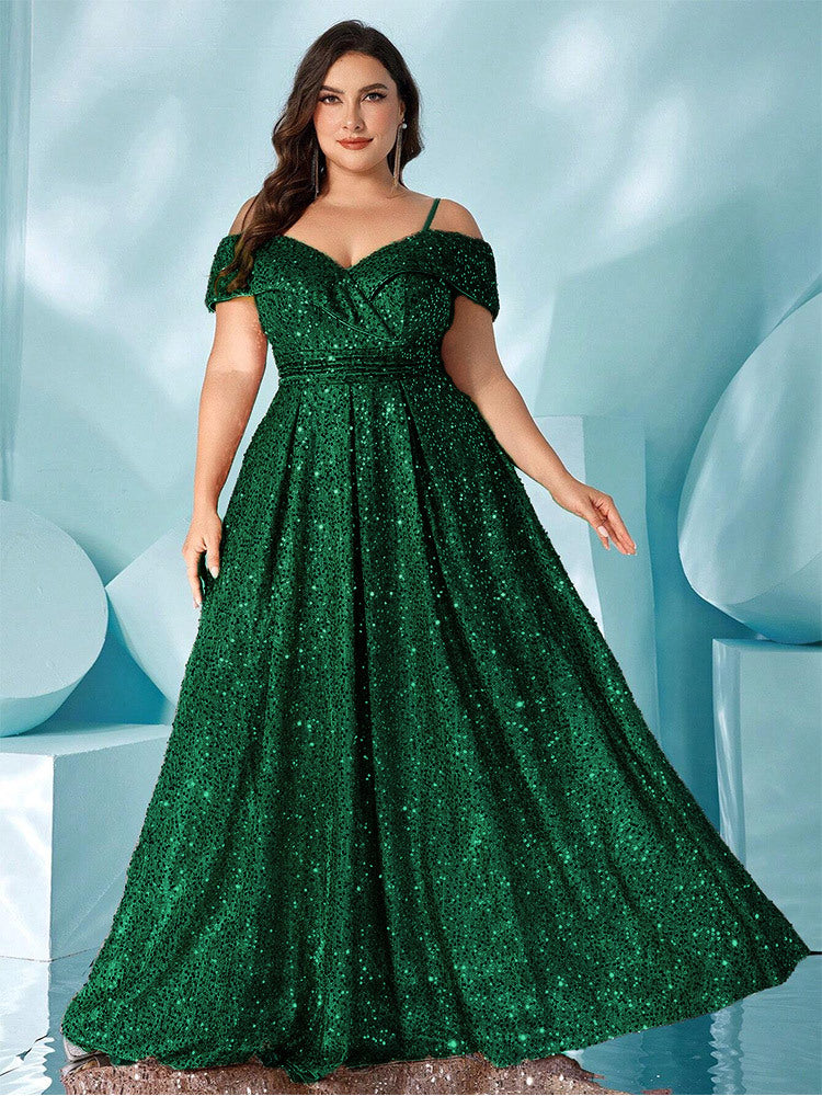 Plus Cold Shoulder Shimmer A-line Prom Dress