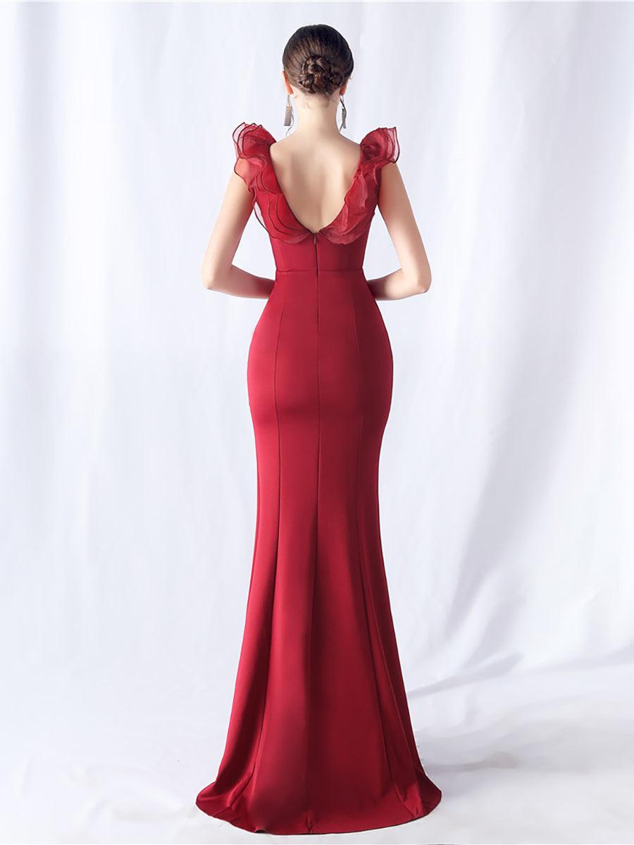 Ruffled Split V-neck Mermaid Prom Dress