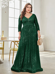 Long Sleeve V-neck Sequin Wedding Guest Dress
