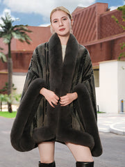 Geometric Faux Fur Trim Cape Shawl