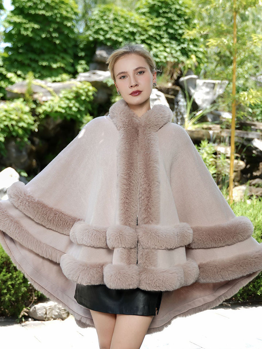 Elegant Winter Faux Fur Poncho Wrap