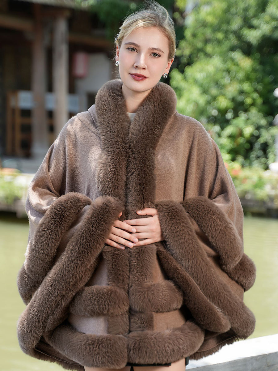 Elegant Winter Faux Fur Poncho Wrap