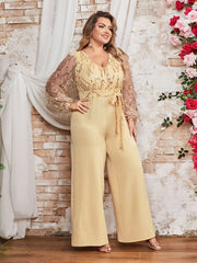 Plus Sequin Backless Panel Jumpsuits