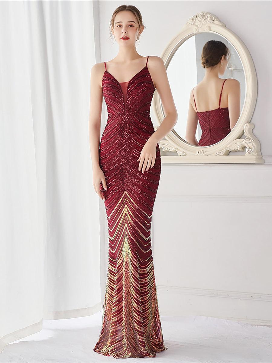 Sexy V-Neck Stripe Mermaid Prom Gown