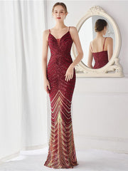 Sexy V-Neck Stripe Mermaid Prom Gown