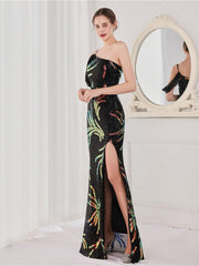 Slit Open Back Sequin Long White Prom Dress