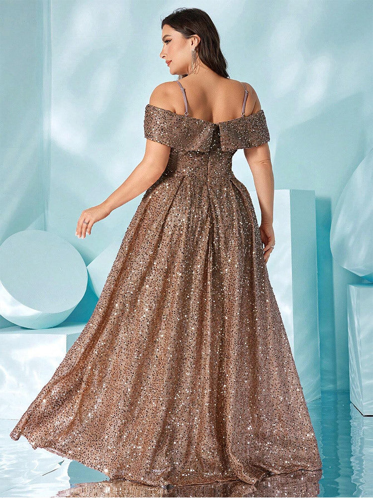 Plus Cold Shoulder Shimmer A-line Prom Dress