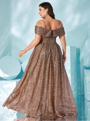 Plus Cold Shoulder Shimmer A-line Prom Dress