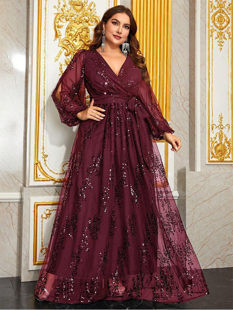 Plus Cutout Sequin A-line Prom Dress