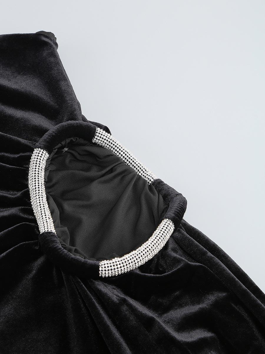 Black Velvet Cutout Split Party Dress