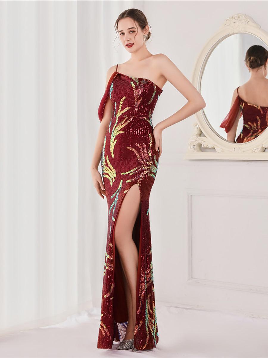 Slit Open Back Sequin Long White Prom Dress