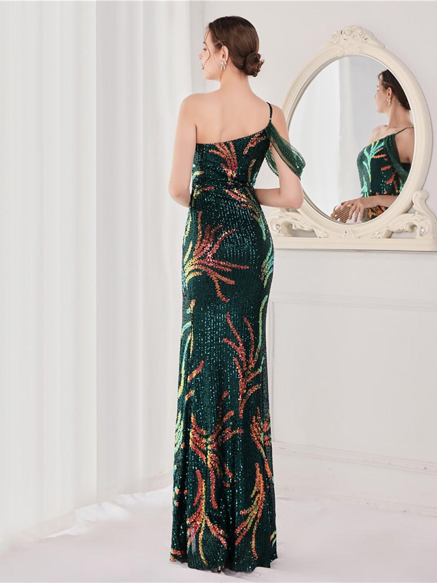 Slit Open Back Sequin Long White Prom Dress